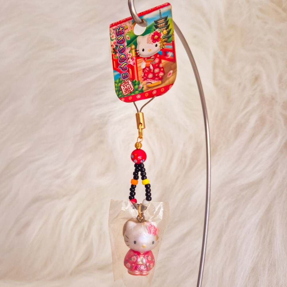 Vintage 2005 Sanrio Hello Kitty Kyoto Kimono Phone Charm Beaded Strap Japan